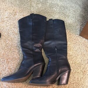 Vince Camuto Black Leather Knee-High Boots